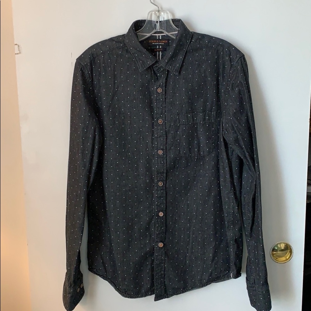 Denim and Flower Button Up